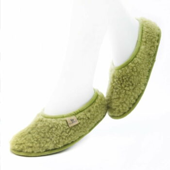 Papuci de casa lana cu talpa aniderapanta verde Ballerinas Alwero