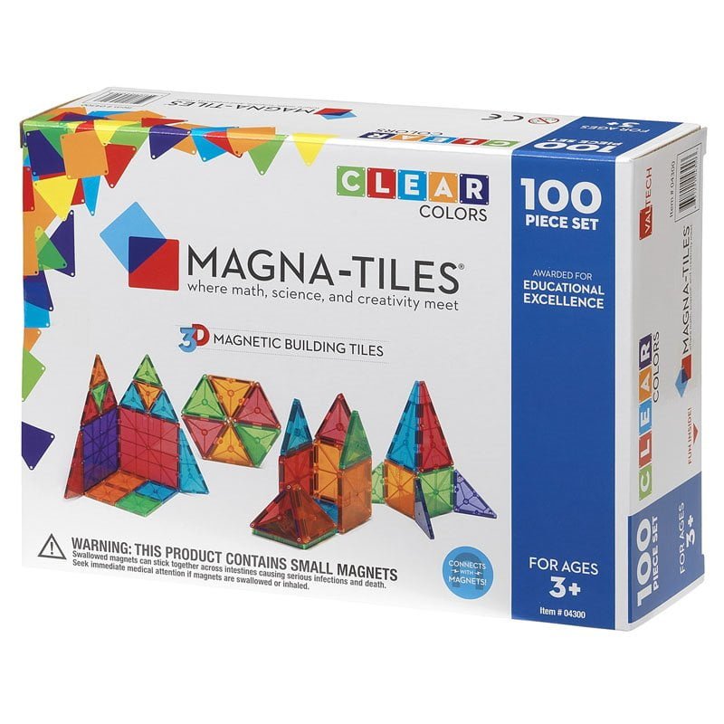 Magna-Tiles Set 100 piese magnetice de constructie transparente colorate