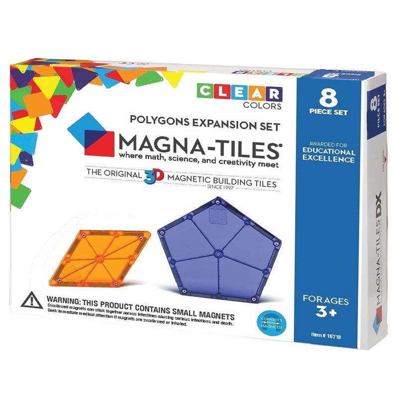 Magna-Tiles Set de extindere - 8 poligoane magnetice de constructie transparente colorate
