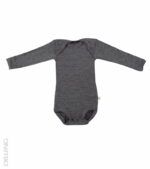 Body cu maneca lunga gri inchis din lana merinos organica pentru bebelusi Dilling