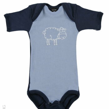 Body cu maneca scurta albastru din lana merinos organica pentru bebelusi Dilling