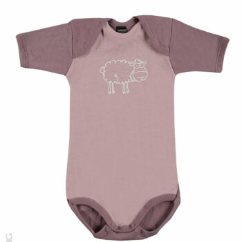 Body cu maneca scurta roz din lana merinos organica pentru bebelusi Dilling