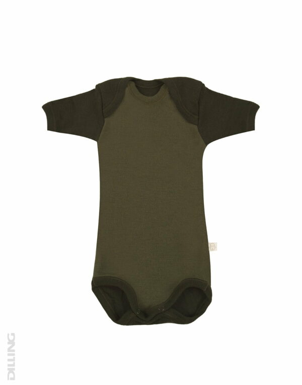 Body cu maneca scurta verde inchis din lana merinos organica pentru bebelusi Dilling