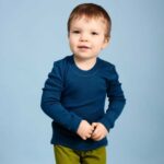 Bluza cu maneca lunga baby blue din lana merinos organica pentru copii Green Rose 1
