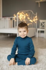 Pantaloni colanti baby blue din lana merinos organica pentru copii Green Rose 2