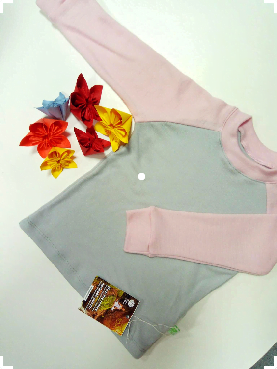 Bluză cu mânecă lungă gray - baby pink din lână merinos organică pentru copii Green Rose