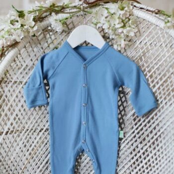 Salopetă – pijama overall baby blue din lână merinos organică pentru bebeluși Green Rose