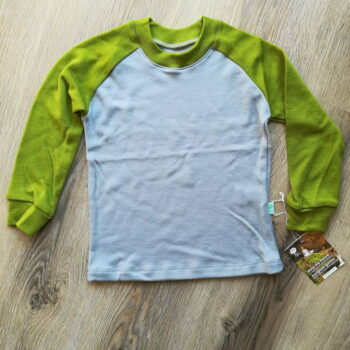 Bluza cu maneca lunga gray - green moss din lana merinos organica pentru copii Green Rose