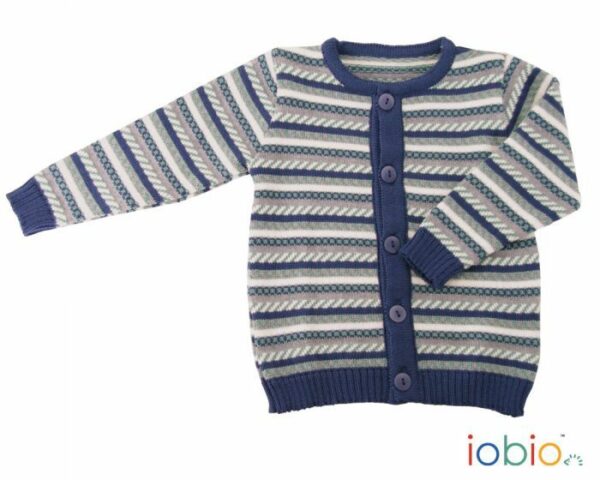 Cardigan din lana merinos organica tricotata vintage blue Iobio Popolini