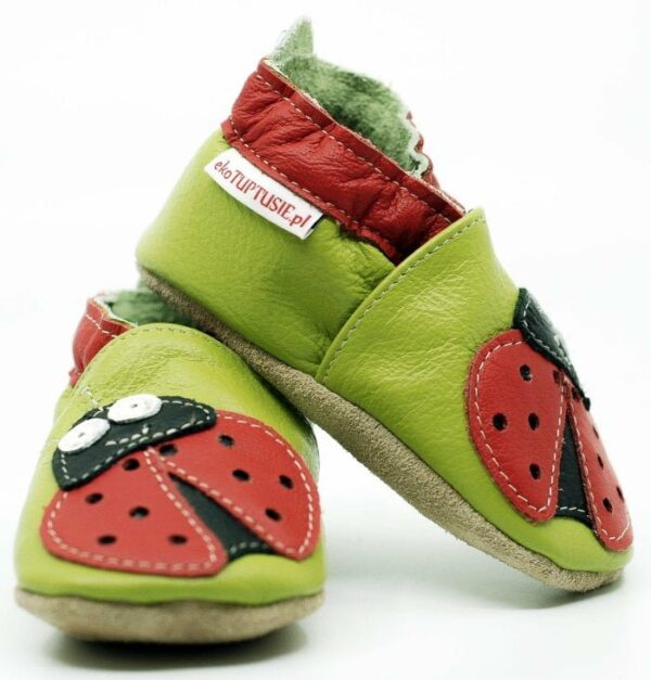 Pantofi din piele cu talpa moale Fiorino EkoTuptusie V2 Faster - Cheerful Ladybug