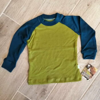 Bluza cu maneca lunga green moss - petrol blue din lana merinos organica pentru copii Green Rose
