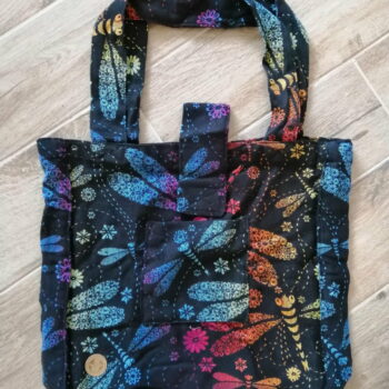 Lenny Lamb geantă textilă de umăr din material de wrap ţesut Dragonfly Rainbow Dark Reverse