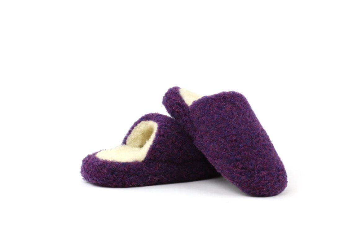 Papuci de casă lână cu talpă antiderapantă violet Comfy Alwero
