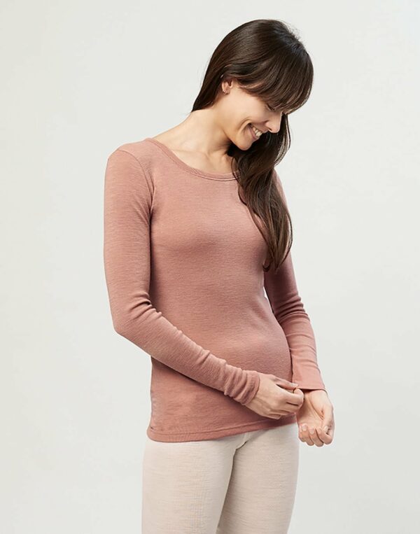 Bluză cu mânecă lungă roz din lână merinos organică pentru femei Dilling 3