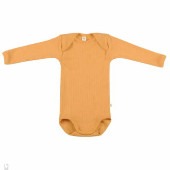 Body cu mânecă lungă galben din lână merinos organică rib pentru bebeluși Dilling