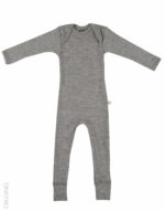 Salopetă – pijama overall gri din lână merinos organică rib pentru bebeluși Dilling