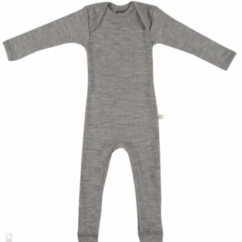 Salopetă – pijama overall gri din lână merinos organică rib pentru bebeluși Dilling