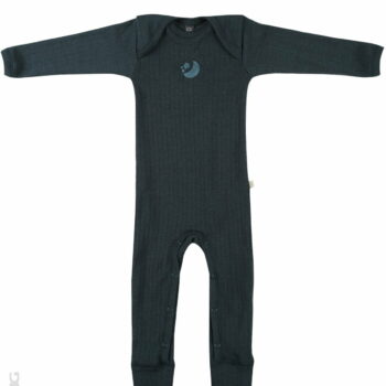 Salopetă – pijama overall petrol din lână merinos organică rib pentru bebeluși Dilling