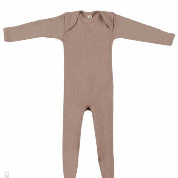 Salopetă – pijama overall roz pudrat din lână merinos organică rib pentru bebeluși Dilling