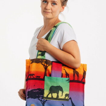 Lenny Lamb geantă textilă de umăr din material de wrap ţesut Rainbow Safari 2.0