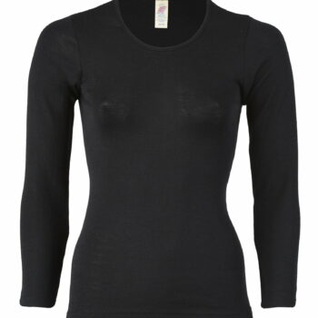 Bluză mânecă lungă black din lână merinos şi mătase organică pentru femei - Engel
