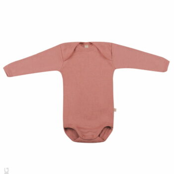 Body cu mânecă lungă dark pink din lână merinos organică pentru bebeluși Dilling