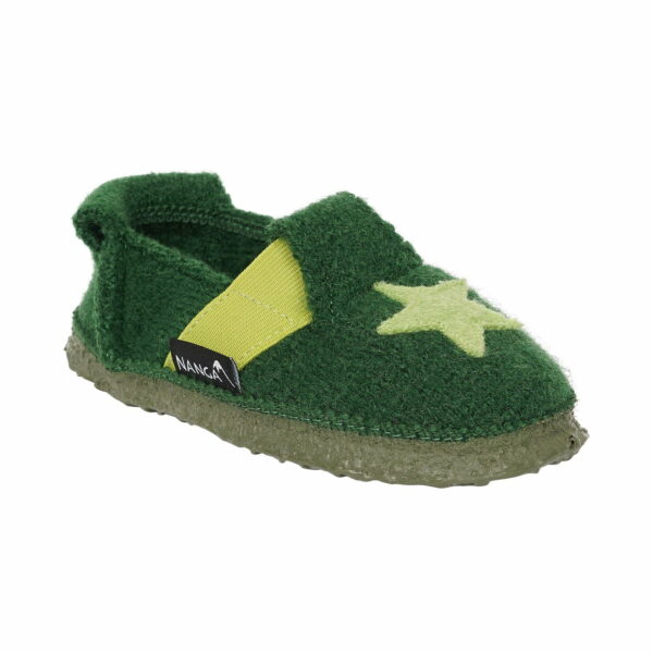 Papuci din lână organică cu talpă antiderapantă din cauciuc natural Shining Star Green Nanga 1