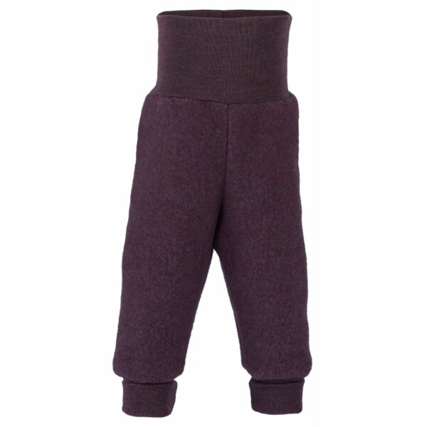 Pantaloni cu bandă lată purple melange din lână merinos fleece pentru copii Engel