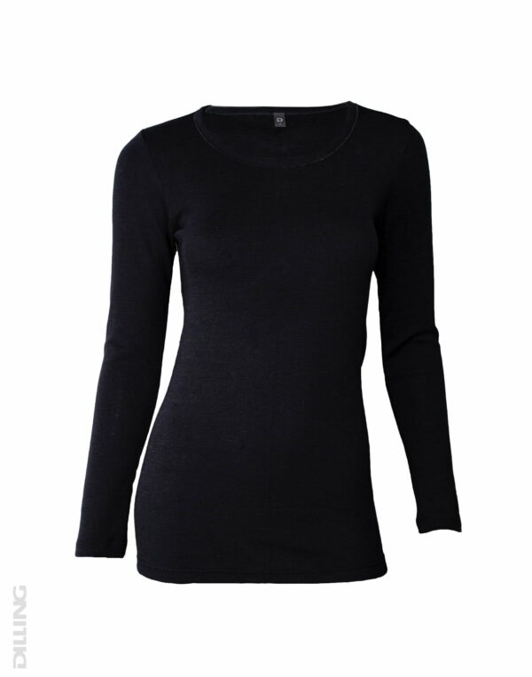Bluză cu mânecă lungă black din lână merinos organică pentru femei Dilling