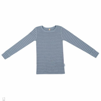 Bluză cu mânecă lungă blue stripes din lână merinos organică pentru copiii Dilling
