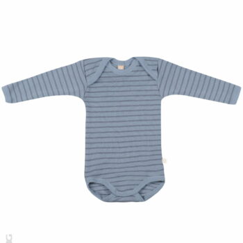 Body cu mânecă lungă blue stripes din lână merinos organică pentru bebeluși Dilling