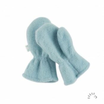 Mănuși groase pentru copii din lână merinos organică fleece ice blue Iobio Popolini