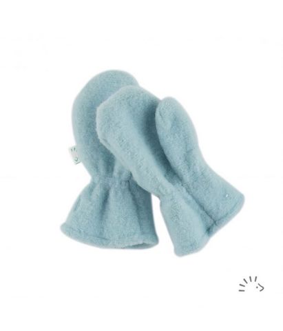 Mănuși groase pentru copii din lână merinos organică fleece ice blue Iobio Popolini