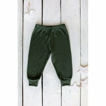 Pantaloni comozi dark moss din lână merinos organică pentru copii - Green Rose