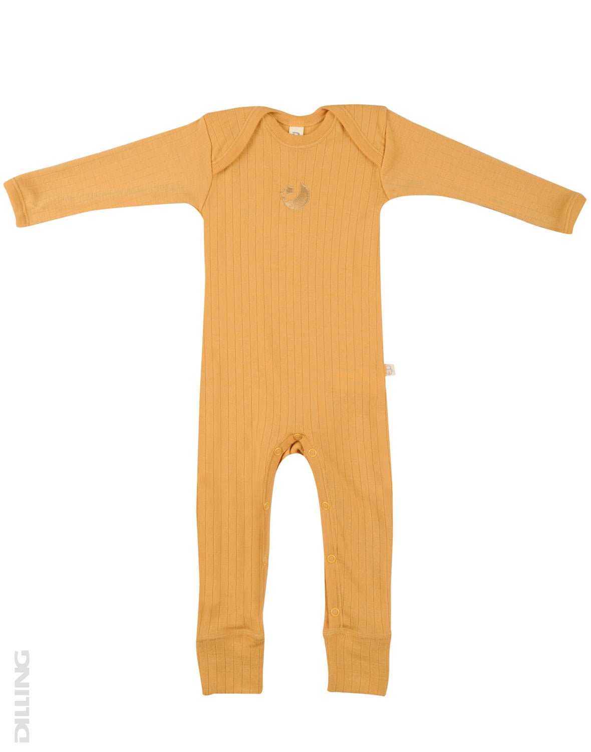 Salopetă – pijama overall yellow din lână merinos organică rib pentru bebeluși Dilling