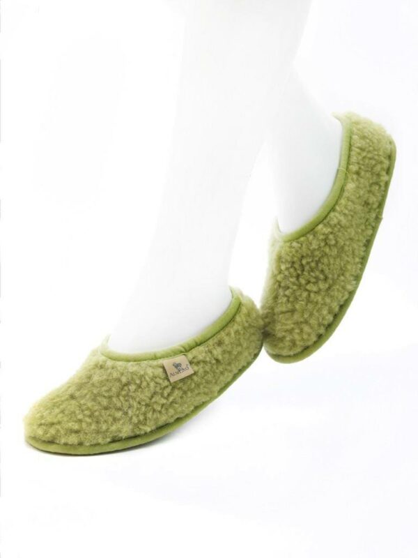Papuci de casă lână cu talpă aniderapantă green pea Ballerinas Junior Alwero