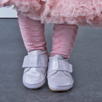 Pantofi barefoot din piele naturală pentru primii pași Silver Glitter Move By Melton