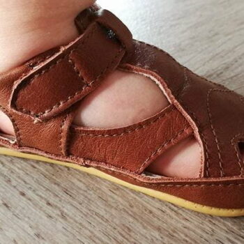 Sandale barefoot din piele naturală pentru primii pași Cognac Move By Melton