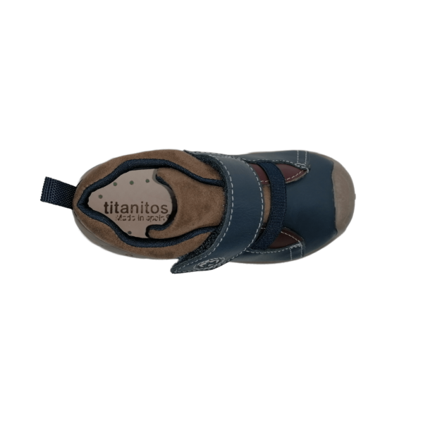 Pantofi sneakers din piele naturală pentru copii cu talpă flexibilă Videl Navy Titanitos 5