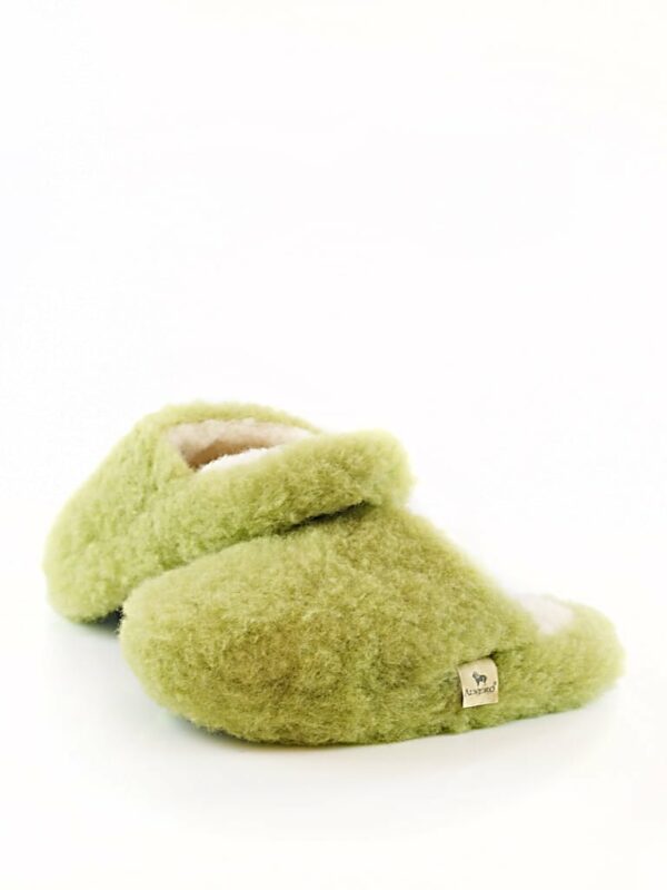 Papuci de casă lână cu talpă aniderapantă green pea Comfy Junior Alwero