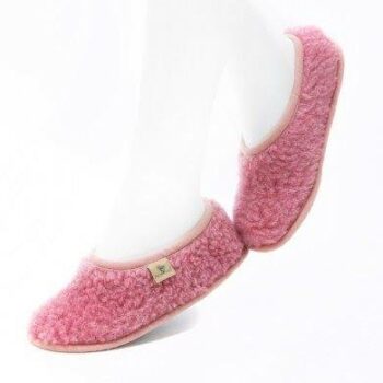 Papuci de casă lână cu talpă antiderapantă pink Ballerinas Alwero