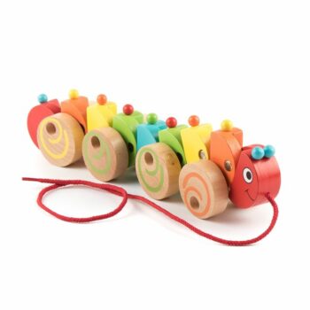 Jucărie de tras din lemn Omida colorată Viga