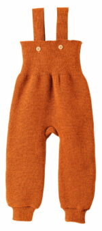 Pantaloni salopetă orange din lână merinos Disana