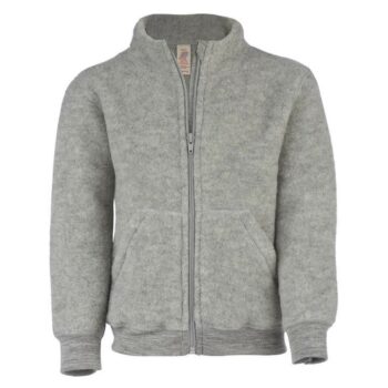 Jachetă light grey melange din lână merinos organică fleece pentru copii - Engel