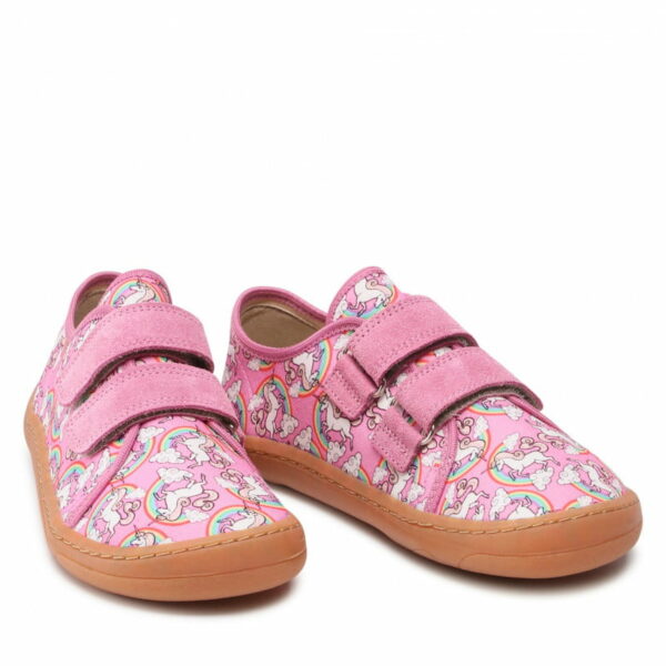 Pantofi barefoot din piele cu velcro şi talpă extra flexibilă pink Froddo 5