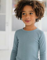 Bluză cu mânecă lungă smoky blue din lână merinos organică pentru copiii Dilling