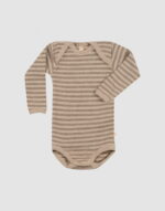 Body cu mânecă lungă cappucino stripes din lână merinos organică pentru bebeluși Dilling