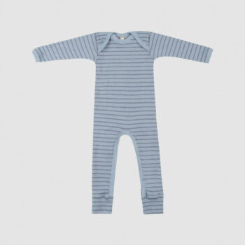 Salopetă – pijama overall blue stripes din lână merinos organică pentru bebeluși Dilling