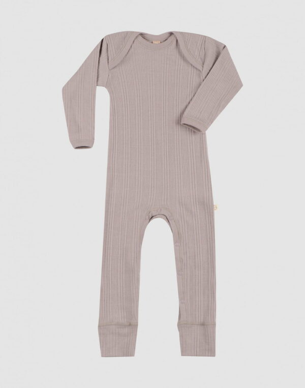 Salopetă – pijama overall lavender din lână merinos organică rib pentru bebeluși Dilling