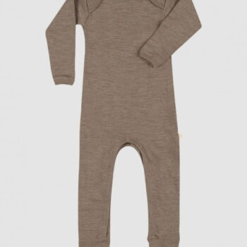 Salopetă – pijama overall mottled brown din lână merinos organică pentru bebeluși Dilling